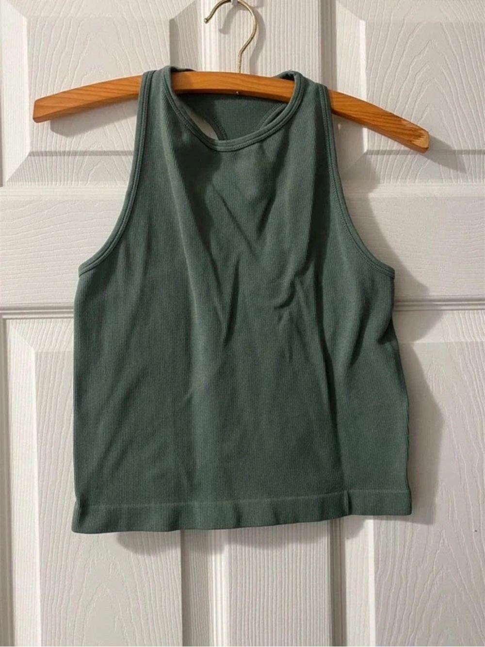Free People Ribbed High-Neck Crop Tank Top - Navy Green - Picture 2 of 4